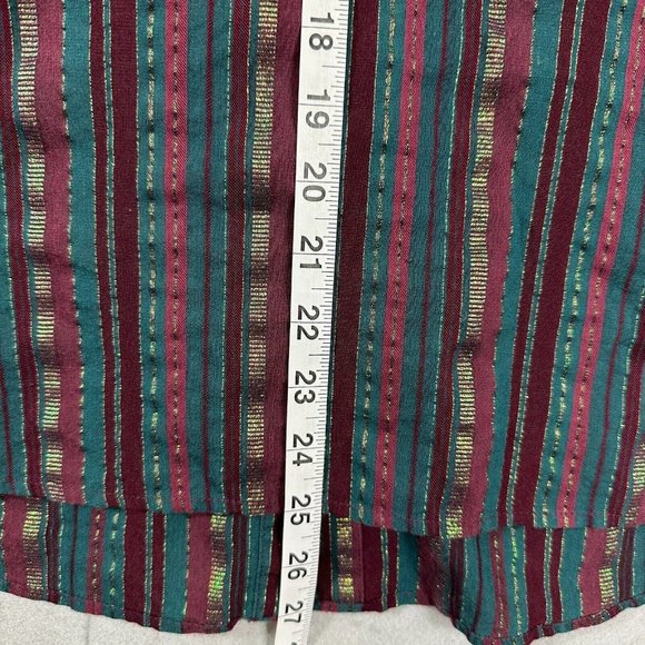 CJ Banks Womens Button Up Top Long Sleeve Stripes Maroon Green Plus Size 1X - Picture 9 of 11